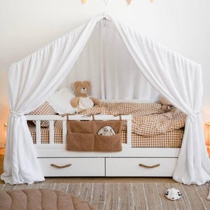 Muslin Canopy with Ruffles – Bed Canopy for Kids – Nursery Room Decor – Crib Canopy Tent – 100% Organic Cotton
