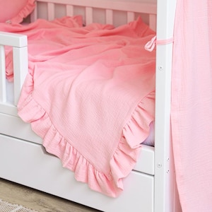 Muslin Baby Blanket with Ruffles – Soft 4-Layer Organic Cotton Swaddle – Lightweight Newborn Blanket - Organic Cotton Muslin Baby Wrap