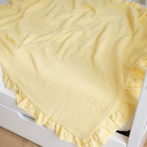 Muslin Baby Blanket with Ruffles – Soft 4-Layer Organic Cotton Swaddle – Lightweight Newborn Blanket - Organic Cotton Muslin Baby Wrap