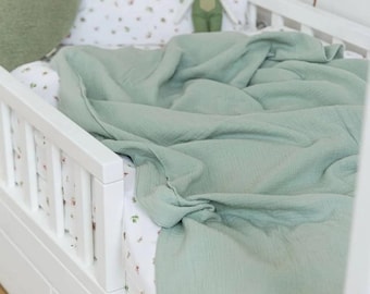 Grüne Baby-Musselin-Decke - Swaddle aus Bio-Baumwolle