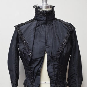 Antique Victorian Black Mourning Coat Jacket Bodice Jet Beads Lace~Pristine Condition