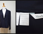 MAX MARA Italy Navy Blue Tissue Weight Wool Blazer Jacket Size 12 EUC