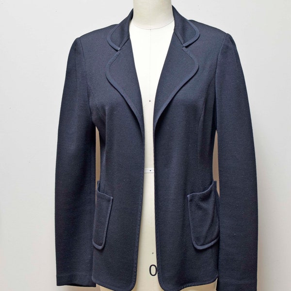 ST. JOHN CAVIAR Knit Open Front Wool Blend Blazer Jacket w/ Patch Pockets size 6