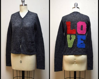 CALVIN KLEIN Jeans Mohair Blend Sweater w Hand Appliqued LOVE Letters Size M