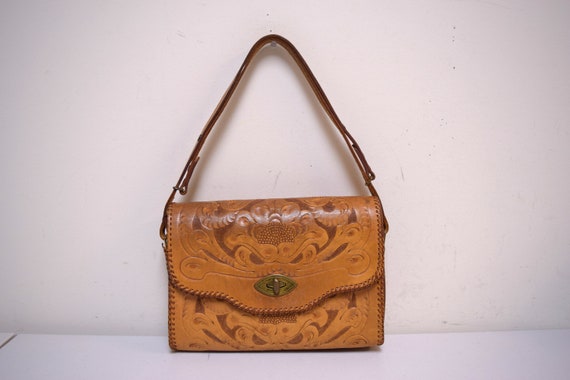VINTAGE Clifton's Hand Tooled Saddle Brown Tooled… - image 1