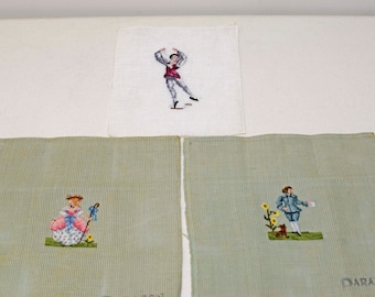 Lot of 3 Vintage Preworked Needlepoint: Paragon/Bo Peep ~ Blue Boy ~ Ballet Dancer