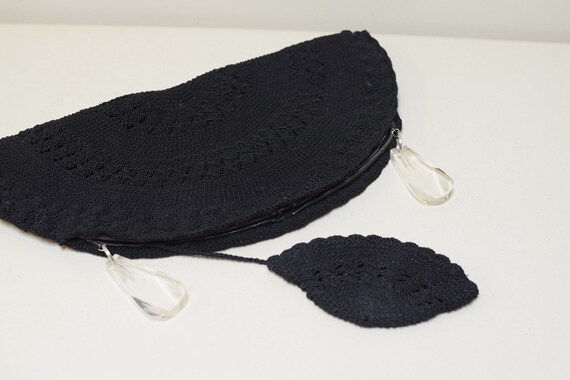 VINTAGE 1930s/40s Black Corde Crochet Oversized P… - image 3