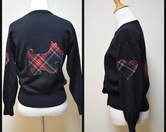 Renoma Black Wool Cardigan Sweater w Hand Applied Scottie & Heart Appliques Size S/M