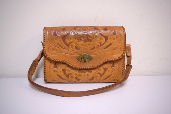 VINTAGE Clifton's Hand Tooled Saddle Brown Tooled… - image 3