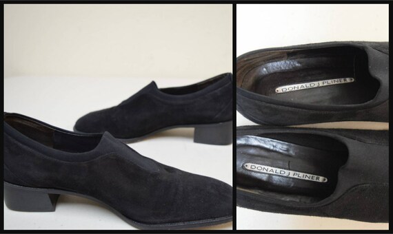 DONALD J PLINER Black Suede Low Heel Vintage Donald J Pilner Made In Spain