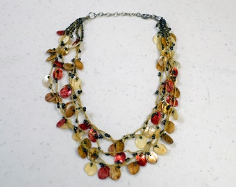 Vintage Crochet 5-Tier Shell Bib Necklace-Handmade Handcrafted~16"