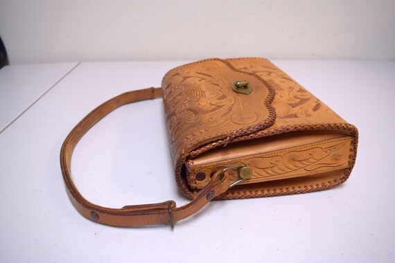 VINTAGE Clifton's Hand Tooled Saddle Brown Tooled… - image 4