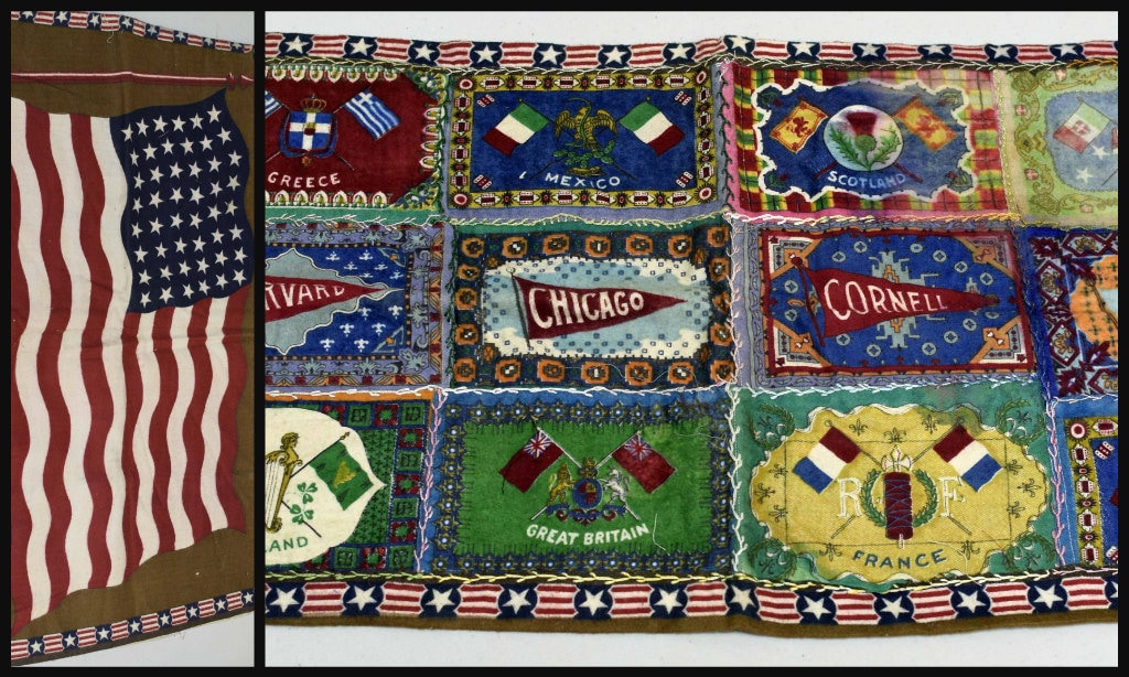 tobacco felt flags 13 ANTIQUE Tobacco Felt Flags & Pennants ~ Patchwork Pillowcase W  Embroidery ~ 2 Sided Flag
