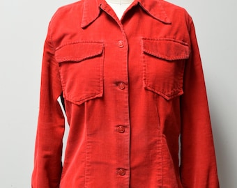 Vintage PADDLE & SADDLE Red Corduroy Camp Shirt Top w Mending/Patching Size XS/S