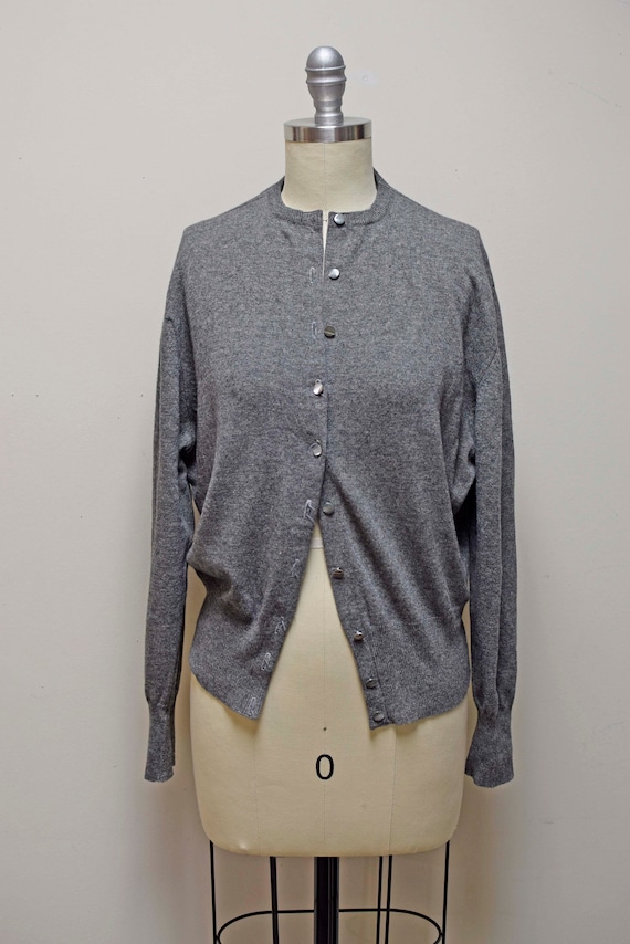VINTAGE Charcoal Gray Cashmere Button Front Cardig