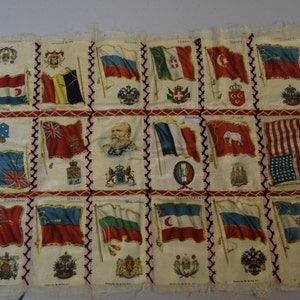 Antique Tobacco Cigarette Silk Flag Quilted Embroidered Textile Remnant 14 x 18&quot;