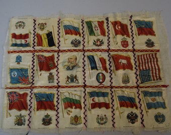 Antique Tobacco Cigarette Silk Flag Quilted Embroidered Textile Remnant 14 x 18&quot;