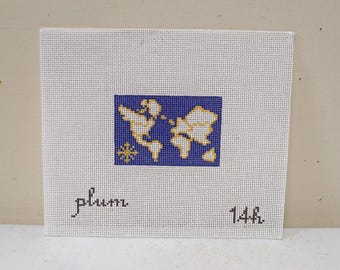 Needlepoint Handpainted Plum Stitchery ~ Luggage Insert World Map 3x2