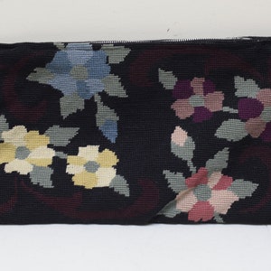 Vintage 1940s Oversized Handmade Needlepoint Clutch Purse Handbag~ 16&quot; x 9&quot;