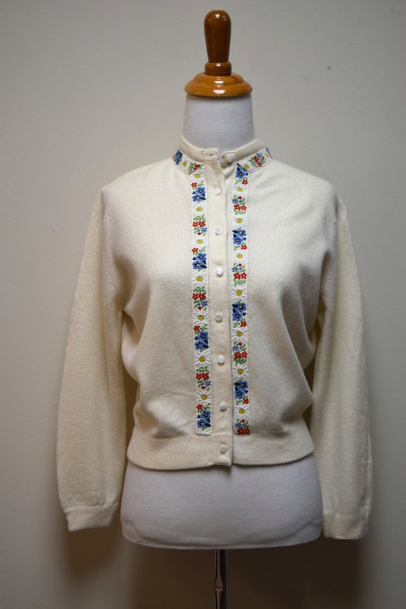 VINTAGE 1950s/60s DALTON Ivory Cashmere Cardigan