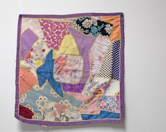 Antique Vintage Embroidered Rayon Crazy Quilt Patchwork Cushion Cover 21" x 21"