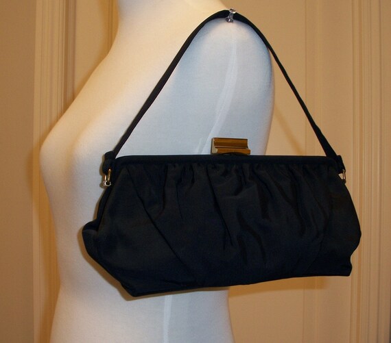 VINTAGE CASTLE Navy fabric bag 1940s