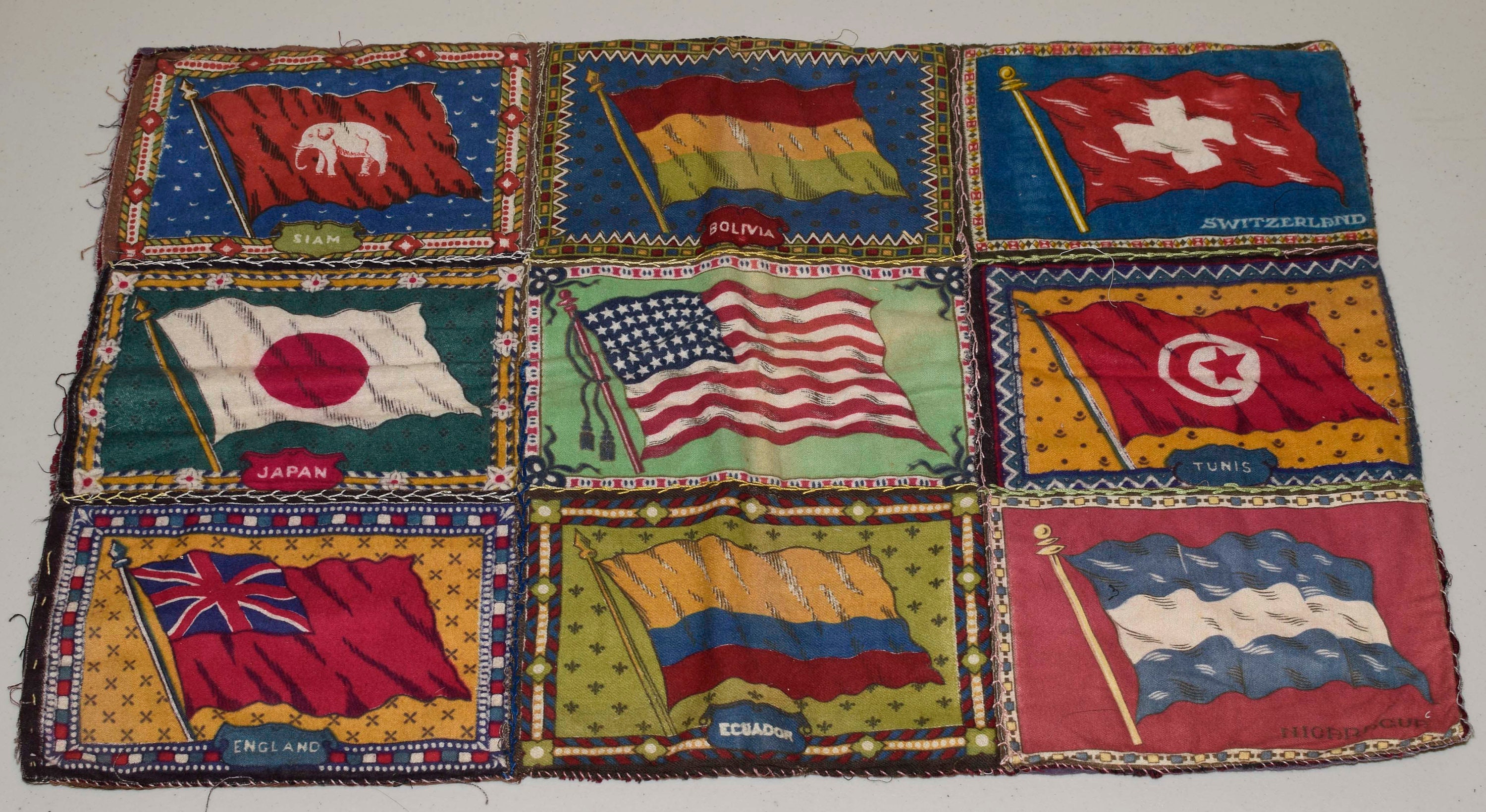 tobacco flannel flags 18 ANTIQUE Tobacco Felt Flags ~ Patchwork Pillowcase W Embroidery ~ 2 Sided  Flags