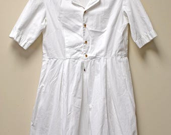 Vintage 1950s Girls/Women's Shirtwaist White Cotton Dress ~ XS