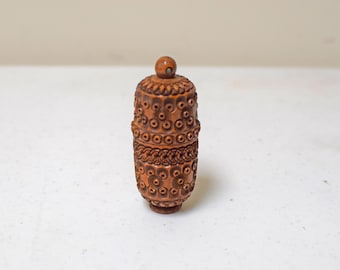 ANTIQUE Stanhope Wax Holder Case Carved Coquilla Nut~ 6 Paris Images