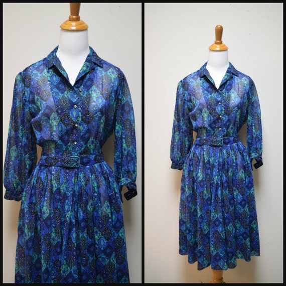 Vintage 50s/60s SERBIN SHIRTWAISTER Multi Royal Bl