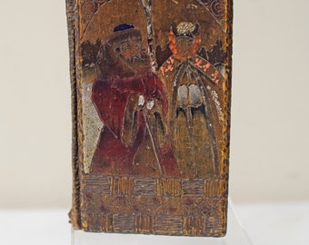 Antique Eastern European Hand Carved & Colored Notebook Aide Memorie c1910