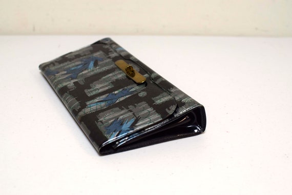 Vintage 1950s Black Gray Blue Shiny Vinyl Novelty… - image 4