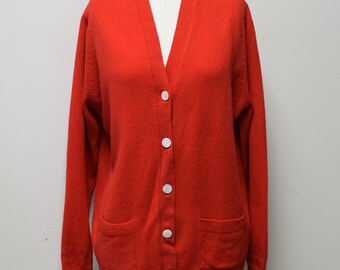 VTG Barrie/Scotch House Vneck Cardigan Sweater ~100% Pure Lambswool~Red ~ M/L