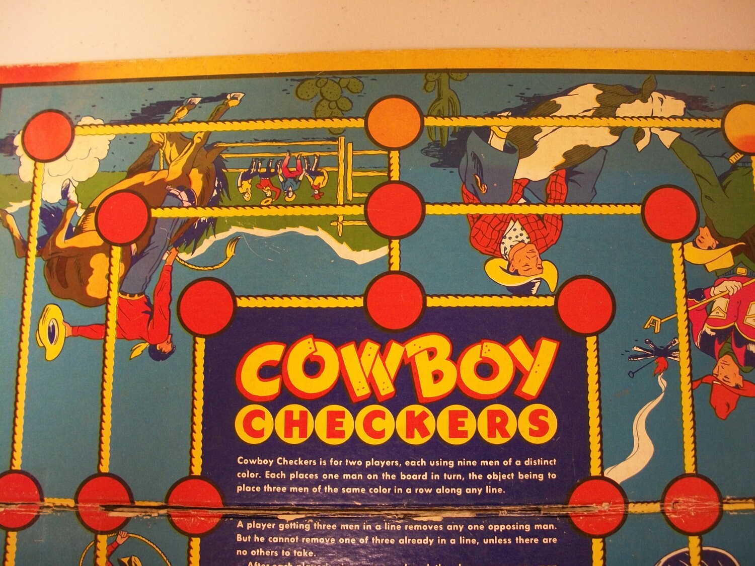 Vintage E E Fairchild Cowboy Checkers Board and Pieces Etsy