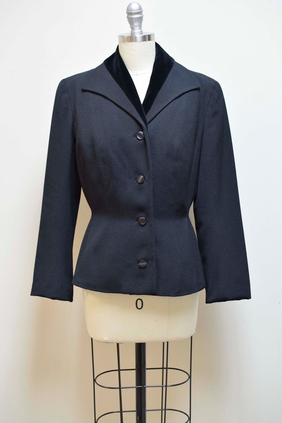 VINTAGE 1940s Black Grosgrain Jacket with Velvetee