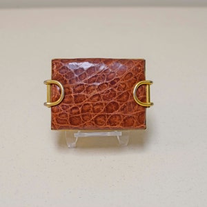 VINTAGE Made in Argentina Alligator Brass Hinged Clip Compact  ~ Never Used ~