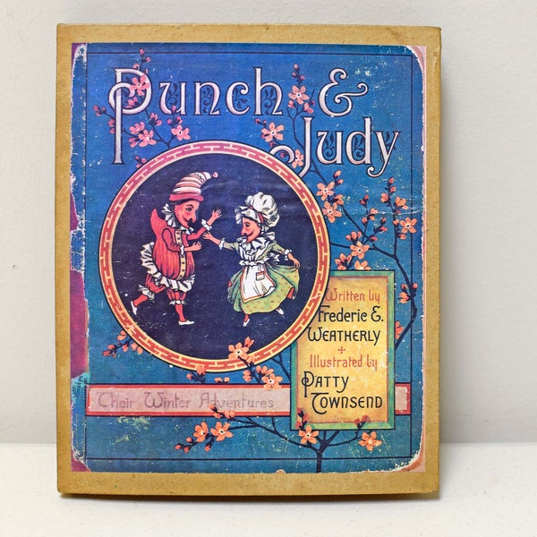 Vintage PUNCH & JUDY Their Winter Adventures Wood Frame Puzzle w Book Case