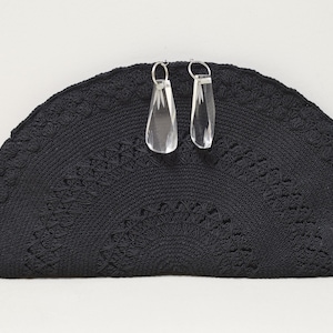 VINTAGE 1930s/40s Black Corde Crochet Oversized Purse Clutch Carved Lucite Pulls