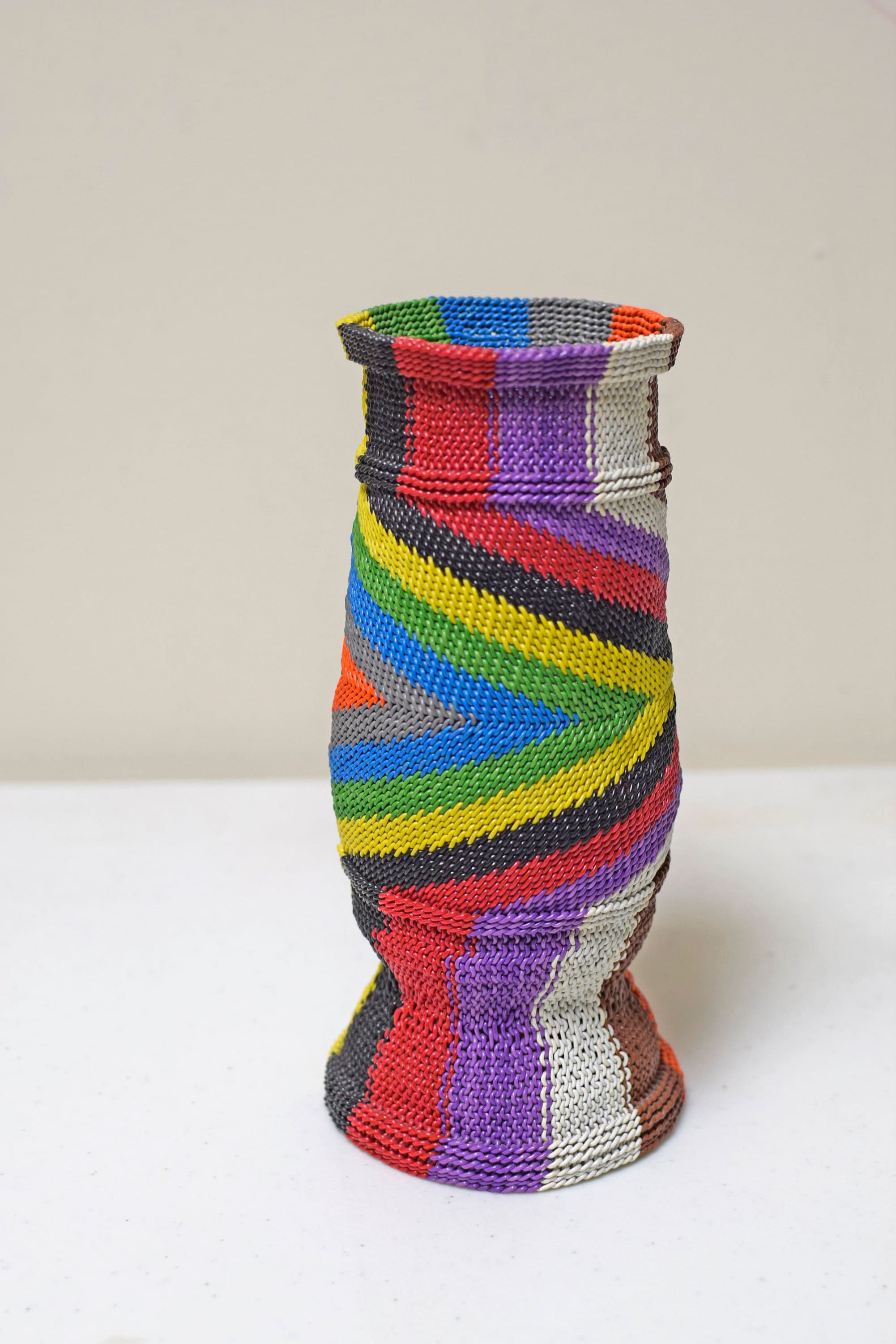 Vintage 1963 Handmade Handwoven Telephone Wire Art Woven Vase~JD Gardner