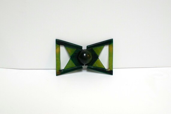 Vintage Art Deco Green Carved Celluloid Dress Bel… - image 2