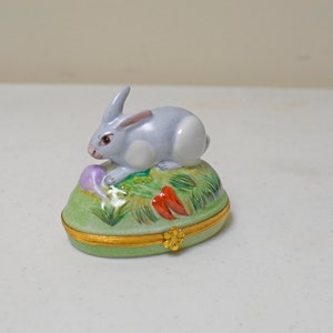 Vintage Peint Main LIMOGES Francia Gran Conejo Conejo Pascua Oval Trinket Box