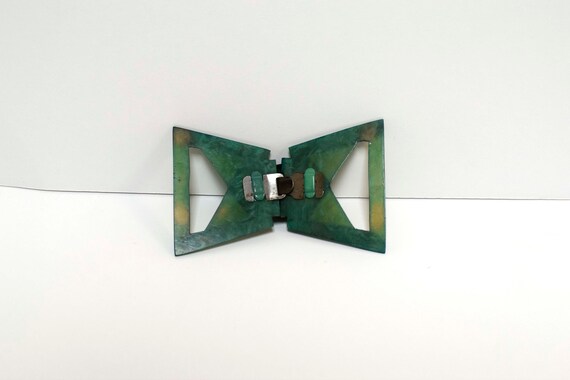 Vintage Art Deco Green Carved Celluloid Dress Bel… - image 3