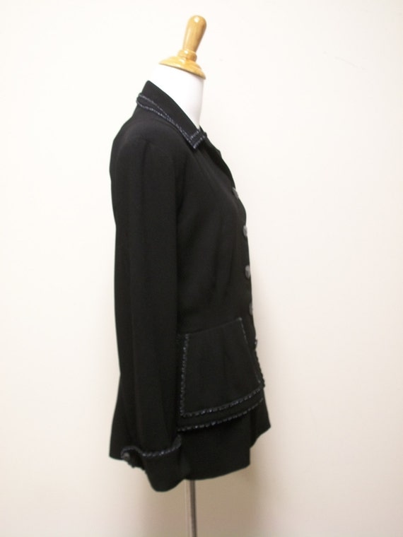 Vintage ZELDA Black Crepe Jacket with Beaded Pepl… - image 3
