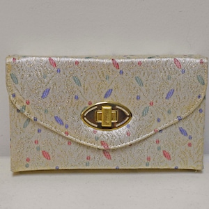 VINTAGE DORSET Fifth Ave Gold Brocade Evening Clutch w Compact Lipstick Comb NOS