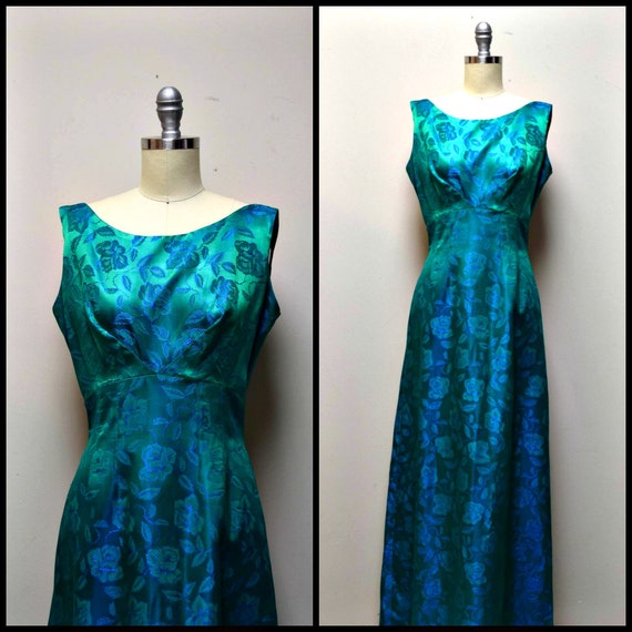 Vintage 50s/60s Emerald Green & Royal Blue Brocade