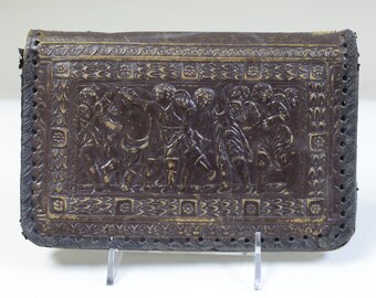 Vintage Antique Tooled Leather Envelope Purse Clutch Handbag Portfolio