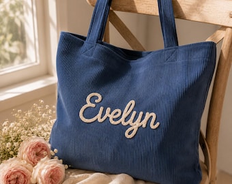 Personalized Canvas Tote Bag, Custom Embroidered Name Shoulder Bag, Teacher Gift, Bridesmaid Gift, Work Bag for Women, Everyday Shopper
