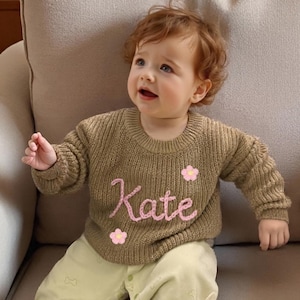 Personalized Baby Name Sweater,Custom Knit Baby Sweater with Name,Hand Embroidered Toddler Sweater,Baby Shower Gift.