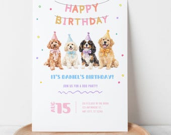 Editable Puppy Party Birthday Invitation - Pawty Dog Birthday Invitation - Editable Dog Birthday Invite -  Dog Birthday Invite