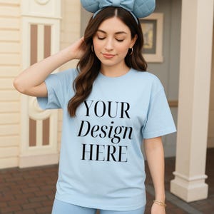 Chambray Mouse Mockup - Styled Shirt Mockup - Theme park Mockup -  Comfort 1717 Mockup - Magic Kingdom Castle - Trendy mock-up